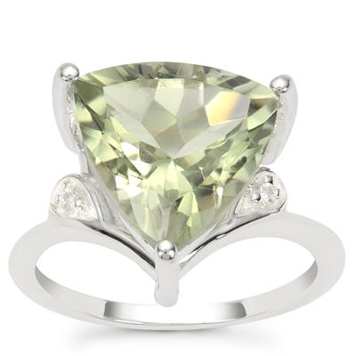 Prasiolite Ring with White Zircon in Sterling Silver 5cts