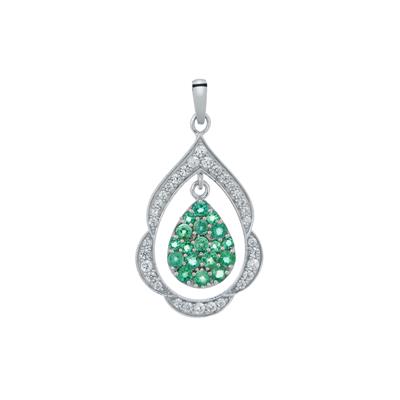 Ethiopian Emerald Pendant with White Zircon in Sterling Silver 2.19cts