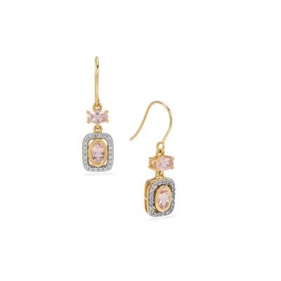 Imperial Pink Topaz Earrings with White Zircon in 9K Gold 1.30cts