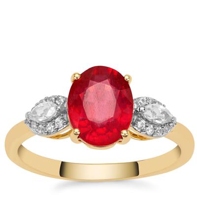 Malagasy Ruby Ring with White Zircon in 9K Gold 3cts