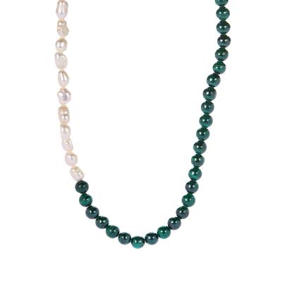 Congo Malachite T-Bar Necklace with Kaori Cultured Pearl in Sterling Silver