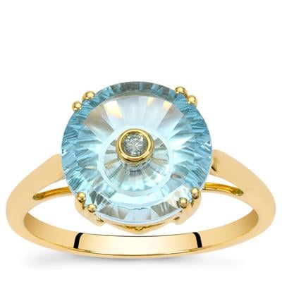 Lehrer TorusRing Swiss Blue Topaz Ring with Blue Diamond in 9K Gold 4.60cts