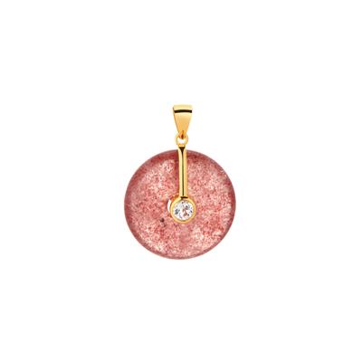Strawberry Quartz Pendant with White Topaz in Gold Tone Sterling Silver 19.25cts
