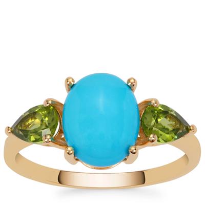 Sleeping Beauty Turquoise Ring with Arizona Peridot in 9K Gold 2.90cts