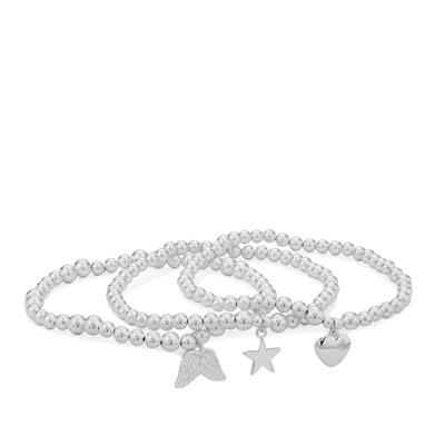  Set of 3 Stretchable Bracelet in Sterling Silver