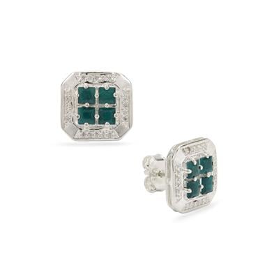 Teal Grandidierite Earrings with White Zircon in Sterling Silver 1.50cts