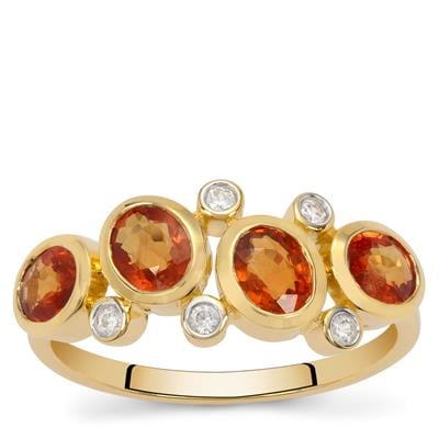 Ceylon Padparadscha Sapphire Ring with White Zircon in 9K Gold 1.80cts