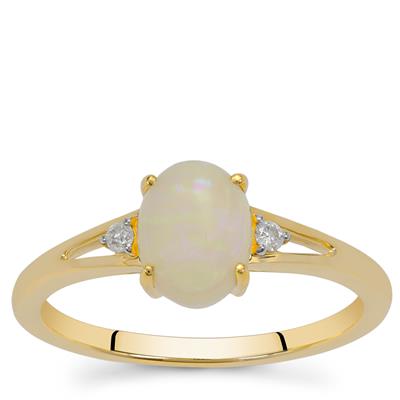 Coober Pedy Opal Ring with Argyle Diamond in 9K Gold 0.80ct