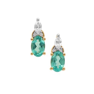 Botli Green Apatite Earrings with White Zircon in 9K Gold 1.45cts