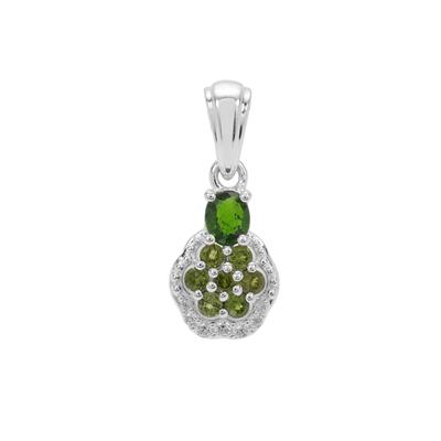 Chrome Diopside Pendant with White Zircon in Sterling Silver 0.90ct