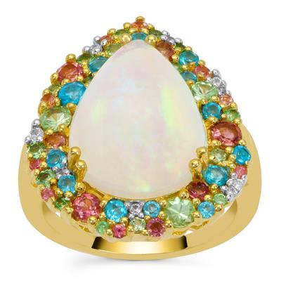 Ethiopian Opal Ring with Multi Gemstone in Gold Flash Sterling Silver 6.60cts
