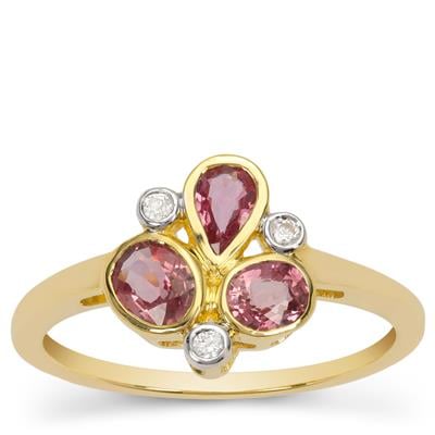 Padparadscha Sapphire Ring with White Zircon in 9K Gold 1cts