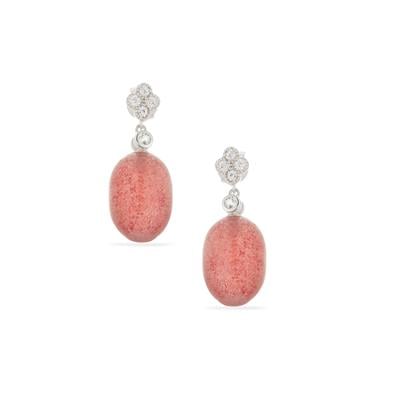Strawberry Quartz Earrings with White Topaz in Sterling Silver 23.95cts