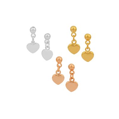 Set of 3 Earrings in Three Tone Gold Plated Sterling Silver