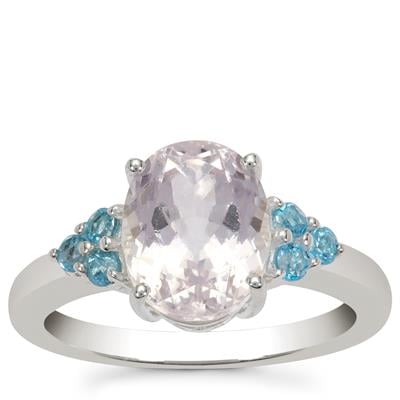 Minas Gerais Kunzite Ring with Swiss Blue Topaz in Sterling Silver 3.50cts