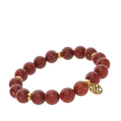Red Jasper Stretchable Bracelet in Gold Tone Sterling Silver 133.50cts 