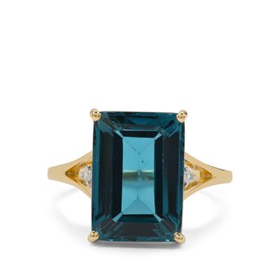 London Blue Topaz Ring with White Zircon in 9K Gold 8.75cts