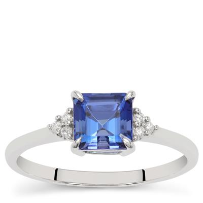 Asscher Cut AAAATanzanite Ring with Diamond in Platinum 950 1.13cts