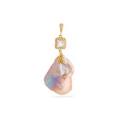 Baroque Freshwater Cultured Pearl Pendant with White Topaz in Gold Tone Sterling Silver (23 x 17mm)
