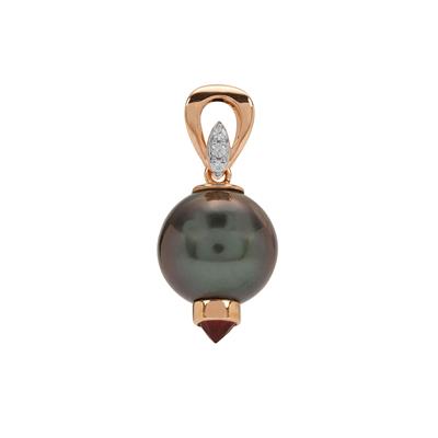 Tahitian Cultured Pearl, Tourmaline Pendant with White Zircon in 9K Rose Gold (12mm)