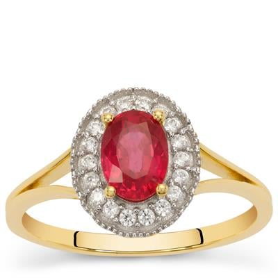 Bemainty Ruby Ring with White Zircon in 9K Gold 1.45cts