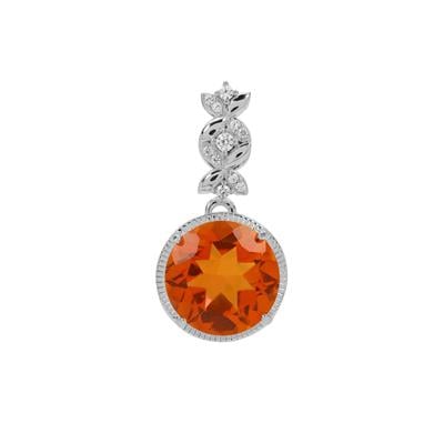 Padparadscha Quartz Pendant with White Zircon in Sterling Silver 3.65cts
