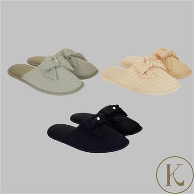 Kimbie Bow Slippers With Freshwater Pearls  - Available in Black, Cream or Grey