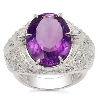 Zambian Amethyst Ring with White Zircon in Sterling Silver 8.40cts
