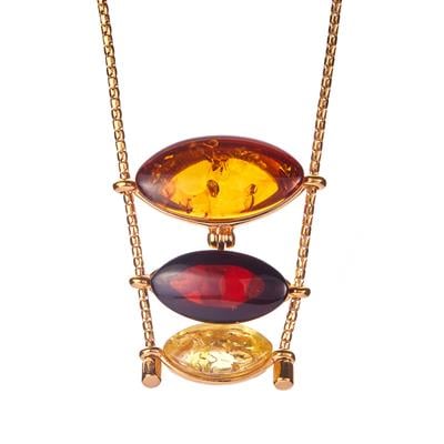 Baltic Cognac, Cherry & Champagne Amber Slider Necklace in Gold Tone Sterling Silver