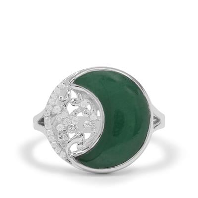 African Aventurine Ring with White Zircon in Sterling Silver 4.50cts
