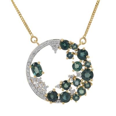Australian Teal Sapphire Necklace with White Zircon in 9K Gold 3.90cts
