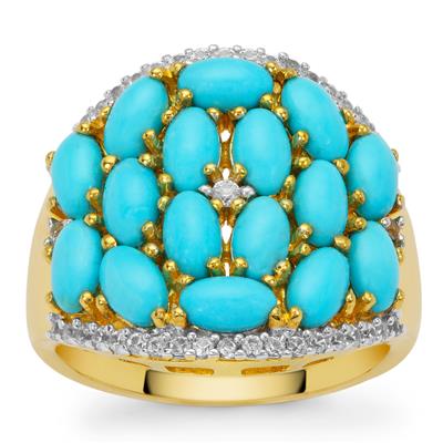 Sleeping Beauty Turquoise Ring with White Zircon in Gold Plated Sterling Silver 3.60cts