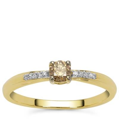 Champagne Diamond Ring with White Diamond in 9K Gold 0.21ct