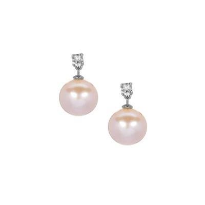 Edison Cultured Pearl Earrings with White Topaz in Rhodium Plated Sterling Silver (10.5mm)