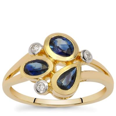 Bemainty Blue Sapphire Ring with White Zircon in 9K Gold 1ct