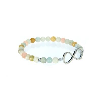 Multi-Colour Beryl Stretchable Bracelet with White Zircon in Sterling Silver 39.40cts