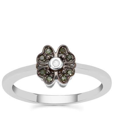 Green Diamond Ring with White Diamond in Sterling Silver 0.07ct