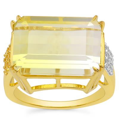 Sunrise Bi-Colour Quartz, Yellow Sapphire Ring with White Zircon in Gold Plated Sterling Silver 12.30cts