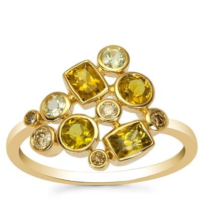 Mali Garnet Ring with Golden Ivory, Champagne Diamonds in 9K Gold 1.20cts