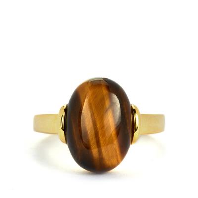Yellow Tiger's Eye Ring in Gold Tone Sterling Silver 5.64cts