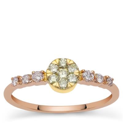  Natural Pink Diamond Ring with Yellow Diamond in 9K Two Tone Gold 0.36cts