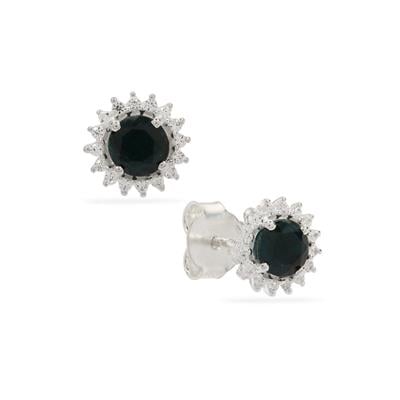 Grandidierite Earrings with White Zircon in Sterling Silver 1.40cts