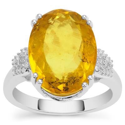 Caribbean Amber Ring with White Zircon in Sterling Silver 4.35cts