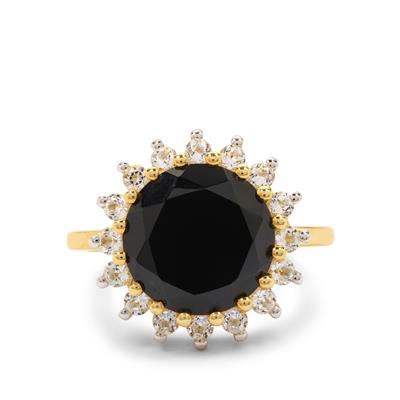 Black Spinel Ring with White Topaz in Gold Plated Sterling Silver 5.45cts