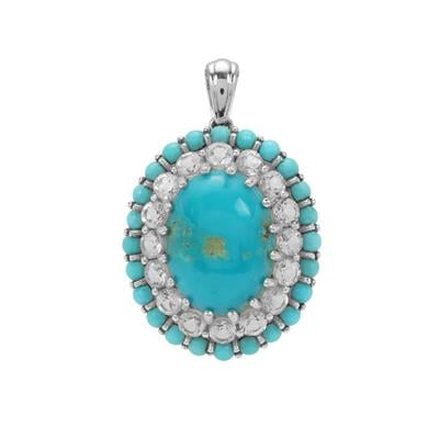 Armenian Turquoise, Sleeping Beauty Turquoise Pendant with White Topaz in Sterling Silver 12.80cts