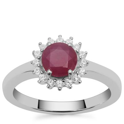 Kenyan Ruby Ring with White Zircon in Sterling Silver 1.50cts