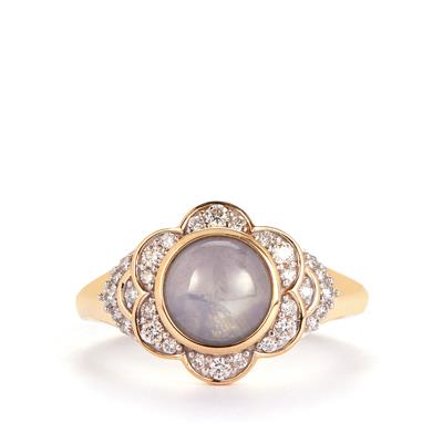 Ceylon Star Sapphire Ring with Diamond in 18K Gold 2.48cts