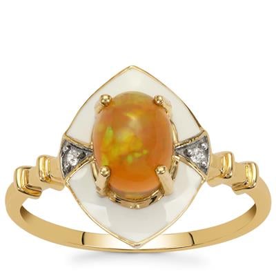 Ethiopian Dark Opal Ring with White Zircon in 9K Gold 0.95cts With Enameling 