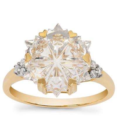 Wobito Snowflake Cut  Crystal Quartz Ring with White Zircon in 9K Gold 4.35cts