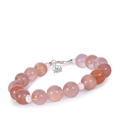 Sakura Agate Bracelet with Freshwater Cultured Pearl in  Sterling Silver 
